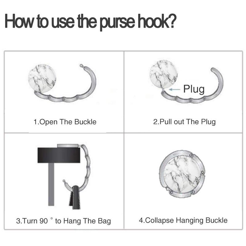 Bosketo Foldable Purse Hook Womens Bag Table Hanger Collection Desk Hooks for Purse (White+Black Marble Hook) - Image 4